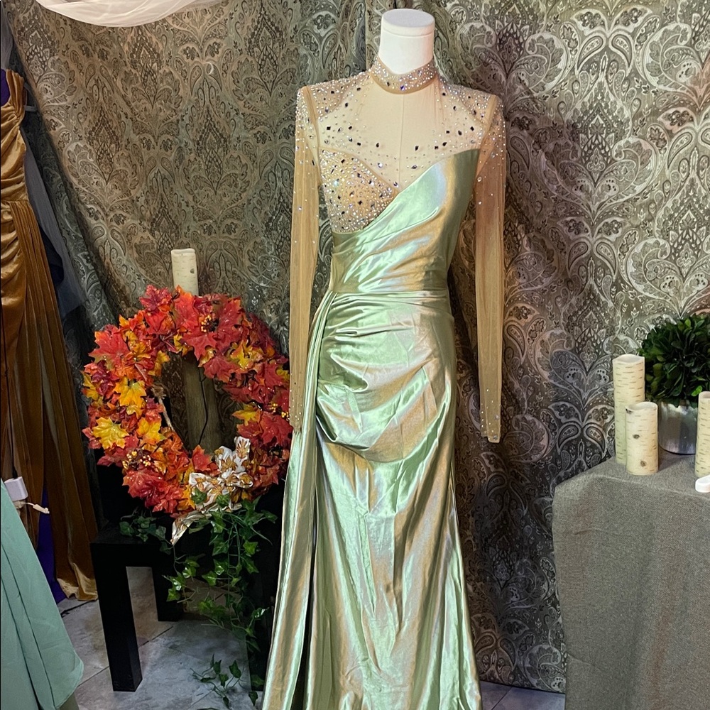 Shimmering One Shoulder Green Dress